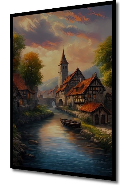 Çerçeve Görünümlü Masalsı Nehir Kıyısı Dekoratif Ahşap Mdf Ev Duvar Tablo Dikdörtgen Ev Duvar Tablo fiyatları