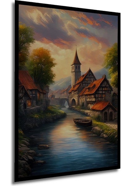 Çerçeve Görünümlü Masalsı Nehir Kıyısı Dekoratif Ahşap Mdf Ev Duvar Tablo Dikdörtgen Ev Duvar Tablo modelleri