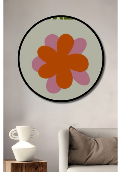 Çerçeve Görünümlü Bali Indonesia Çiçekli Dekoratif Ahşap Mdf Ev Duvar Tablo Yuvarlak Ev Duvar Tablo