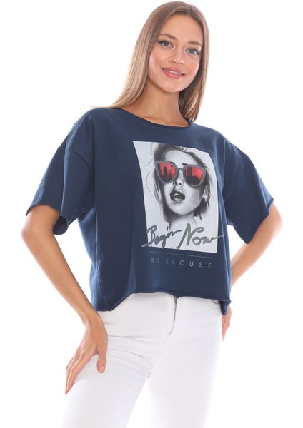 Resim Baskılı Salaş Tasarım Mavi Kadın Sweatshirt fiyatları