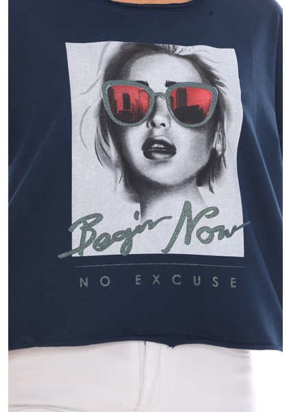 Resim Baskılı Salaş Tasarım Mavi Kadın Sweatshirt modelleri