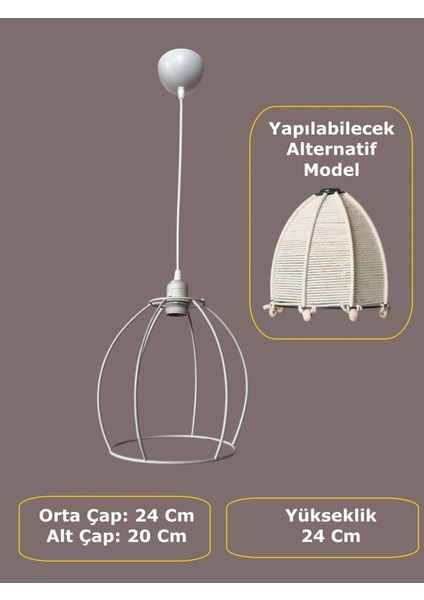 Yarım Küre Avize Teli , Iskeleti (20X24 Cm) Beyaz Statik Boyalı (Duy Takımı Dahil)