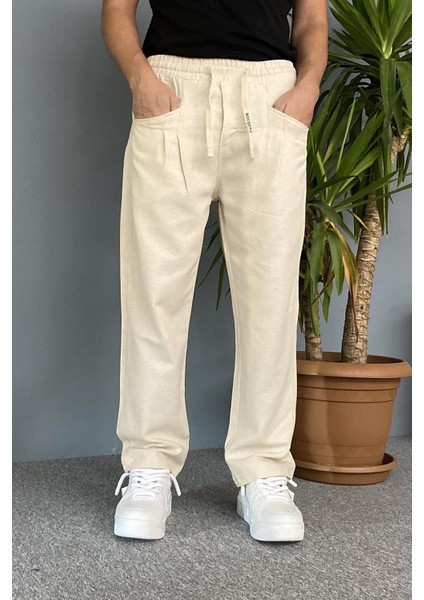 Yazlık Salaş Ekru Keten Pantolon fiyatları