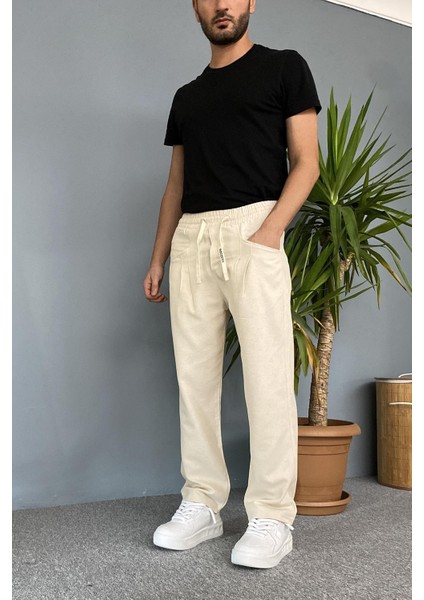Yazlık Salaş Ekru Keten Pantolon modelleri