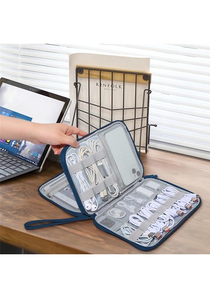Electronics Organizer Seyahat Seyahat Kordonu Organizatör Kılıfı Kompakt Aksesuar Çantası - Lacivert (Yurt Dışından) indirimleri