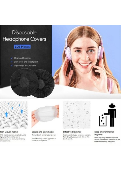 100PCS/SET Gaming Cafe Tek Kullanımlık Kulaklık Kapağı Dokuma Olmayan Kafa Bandı Toz Geçirmez Ter Getirmez Kulaklık Siyah (Yurt Dışından) modelleri