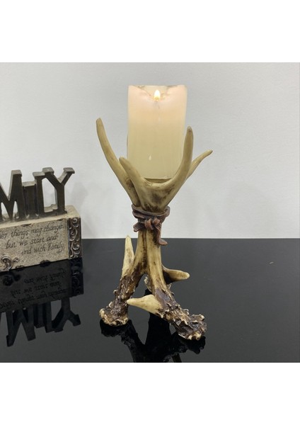 Vintage Candlesticks Reçine Hayvan Şam Tutucu Boynuzları Geyik Heykel Ev Dekoru Oturma Odası Şömine Noel Decoratory (Yurt Dışından) fırsatları