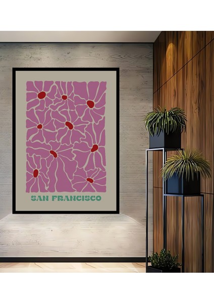 Çerçeve Görünümlü San Francisco Çiçekli Ahşap Mdf Dekoratif Ev Duvar Tablo Dikdörtgen Ev Duvar Tablo