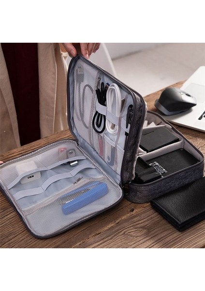 Üç Katmanlı Dijital Çanta Depolama Çantası Çok Fonksiyonlu Veri Kablo Depolama Çantası Mobil Güç Kulaklık Depolama Çantası Gri (Yurt Dışından) indirimleri