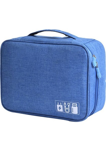Taşınabilir Kablo Depolama Çantası Su Geçirmez USB Veri Hattı Şarj Cihazı Fiş Organizator Seyahat Organizatör Mavi (Yurt Dışından)