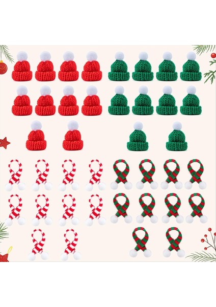 40 Pcs Mini Noel Örgü Şapkalar ve Eşarplar El Sanatları, Tiny Santa Cap ve Eşarp Süsleri (Yurt Dışından) fırsatları