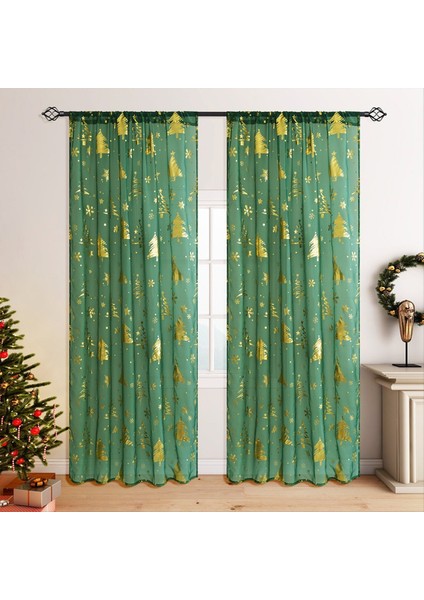 2 Adet, Oturma Odası Için Kar Tanesi Baskı Pencere Perdeleri ile 2 Adet Şenk Noel Perdeleri 52 &quot;w x 63&quot; L (Yurt Dışından) fırsatları