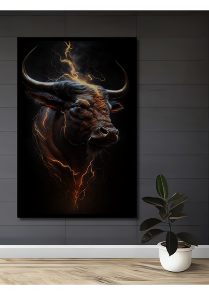 Çerçeve Görünümlü Güçlü Yıldırım Boğası Dekoratif Ahşap Mdf Ev Duvar Tablo Dikdörtgen Ev Duvar Tablo