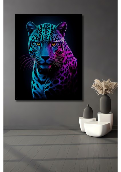 Çerçeve Görünümlü Işıltılı Neon Leopar Dekoratif Ahşap Mdf Ev Duvar Tablo Dikdörtgen Ev Duvar Tablo