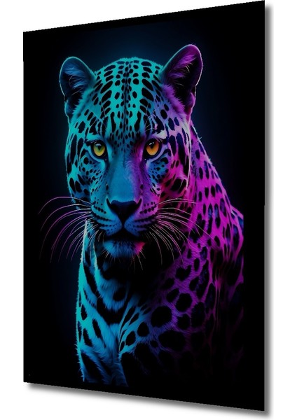 Çerçeve Görünümlü Işıltılı Neon Leopar Dekoratif Ahşap Mdf Ev Duvar Tablo Dikdörtgen Ev Duvar Tablo fiyatları