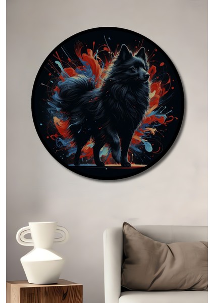 Çerçeve Görünümlü Pomeranian Sanat Soyut Ahşap Mdf Dekoratif Ev Duvar Tablo Yuvarlak Ev Duvar Tablo