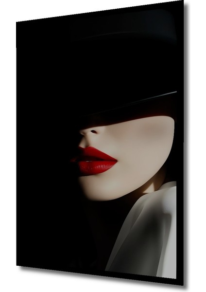 Çerçeve Görünümlü Şapka ve Kırmızı Ruj Dekoratif Ahşap Mdf Ev Duvar Tablo Dikdörtgen Ev Duvar Tablo fiyatları