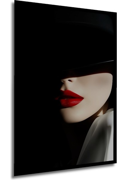 Çerçeve Görünümlü Şapka ve Kırmızı Ruj Dekoratif Ahşap Mdf Ev Duvar Tablo Dikdörtgen Ev Duvar Tablo modelleri