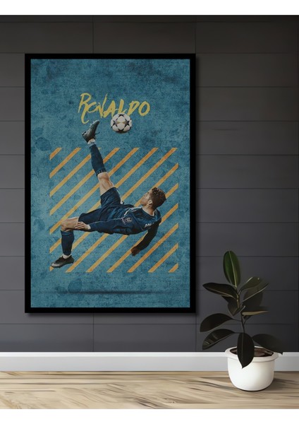 Çerçeve Görünümlü Ronaldo Futbol Sanatı Dekoratif Ahşap Mdf Ev Duvar Tablo Dikdörtgen Ev Duvar Tablo