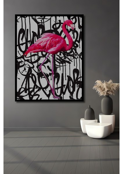 Çerçeve Görünümlü Flamingo Sokak Sanatı Dekoratif Ahşap Mdf Ev Duvar Tablo Dikdörtgen Ev Duvar Tablo