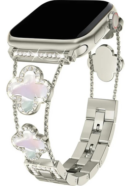 Apple Watch 11 10 42MM 9 8 7 6 Se Uyumlu 38 40 41MM Lüks Taşlı Çiçekli Metal Kordon – Şık Zarif Kadın Saat Kayışı