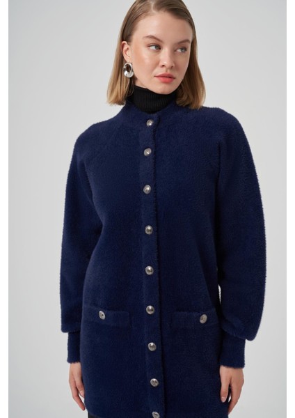 7008 Cep Detaylı Angora Hırka Lacivert fiyatları