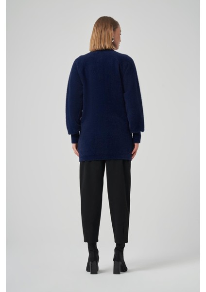 7008 Cep Detaylı Angora Hırka Lacivert modelleri