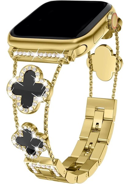 Apple Watch 11 10 42MM 9 8 7 6 Se Uyumlu 38 40 41MM Lüks Taşlı Çiçekli Metal Kordon – Şık Zarif Kadın Saat Kayışı