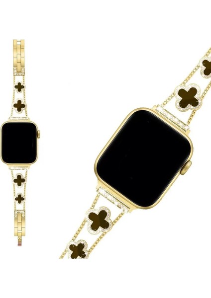 Apple Watch 11 10 42MM 9 8 7 6 Se Uyumlu 38 40 41MM Lüks Taşlı Çiçekli Metal Kordon – Şık Zarif Kadın Saat Kayışı