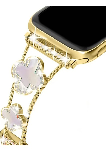 Apple Watch 11 10 9 8 7 6 Ultra Se Uyumlu 42 44 45 46 49MM Lüks Taşlı Çiçekli Metal Kordon – Şık Zarif Kadın Saat Kayışı indirimleri