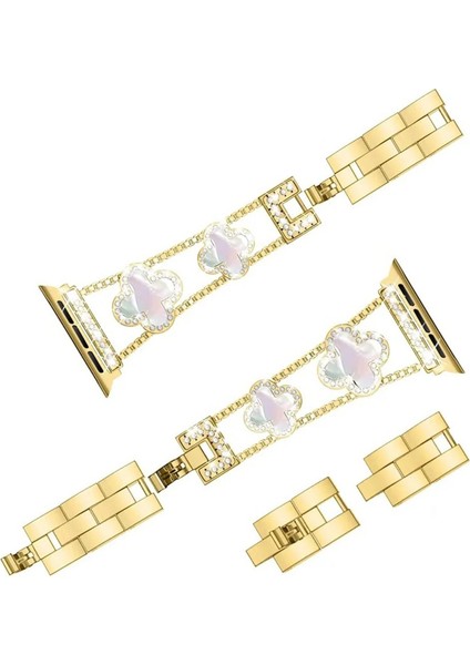 Apple Watch 11 10 9 8 7 6 Ultra Se Uyumlu 42 44 45 46 49MM Lüks Taşlı Çiçekli Metal Kordon – Şık Zarif Kadın Saat Kayışı