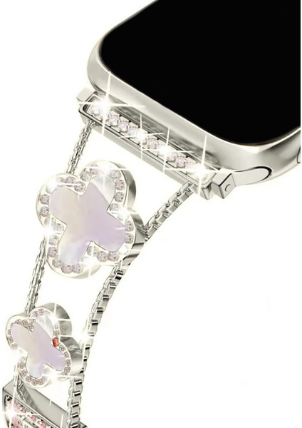 Apple Watch 11 10 42MM 9 8 7 6 Se Uyumlu 38 40 41MM Lüks Taşlı Çiçekli Metal Kordon – Şık Zarif Kadın Saat Kayışı indirimleri