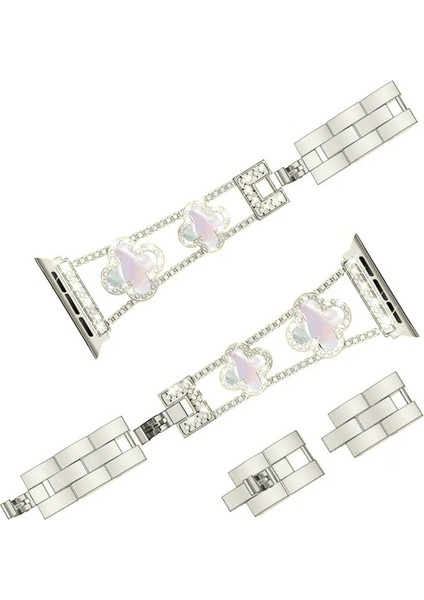 Apple Watch 11 10 42MM 9 8 7 6 Se Uyumlu 38 40 41MM Lüks Taşlı Çiçekli Metal Kordon – Şık Zarif Kadın Saat Kayışı