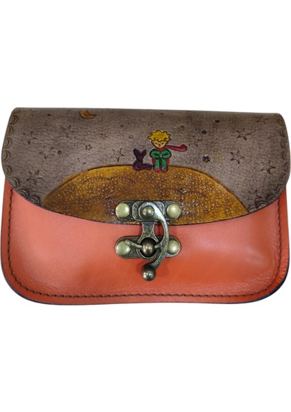 El Yapımı Hakiki Deri Küçük Prens Mini Kadın Çapraz Çanta - El Boyaması Sanatsal Vintage Omuz Çantası - Küçük Messenger Model