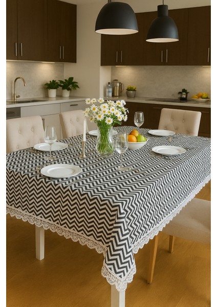 Lüks Modern Masa Örtüsü -Leke Tutmaz Su Geçirmez Dantel Detaylı Detaylı Masa Örtüsü