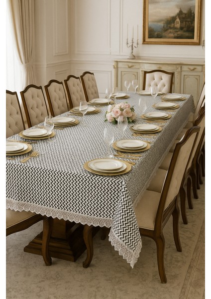 Lüks Modern Masa Örtüsü -Leke Tutmaz Su Geçirmez Dantel Detaylı Detaylı Masa Örtüsü fırsatları