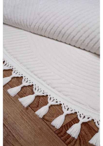 Rölyef Joy Daire Vizon Kaymaz Taban Kesme Halı Pon Pon Saçak