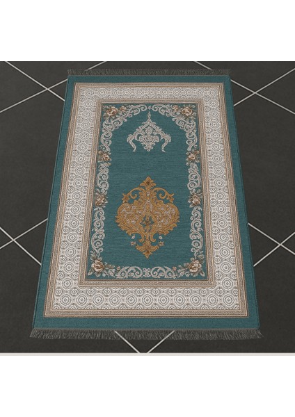 Kişiye Özel Nakış Işlemeli Çiçek Desenli Kendinden Saçaklı Turkuaz Renk Hediyelik Seccade indirimleri