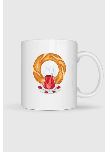 Simit ve Çay Türk Kahvaltısı Tasarımlı Kupa Bardak