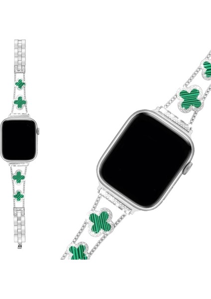Apple Watch 11 10 9 8 7 6 Ultra Se Uyumlu 42 44 45 46 49MM Lüks Taşlı Çiçekli Metal Kordon – Şık Zarif Kadın Saat Kayışı