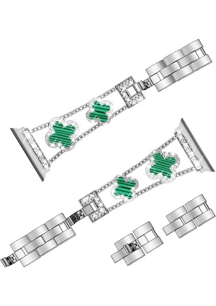 Apple Watch 11 10 9 8 7 6 Ultra Se Uyumlu 42 44 45 46 49MM Lüks Taşlı Çiçekli Metal Kordon – Şık Zarif Kadın Saat Kayışı