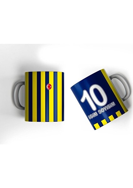 Sarı Lacivert Çubuklu Yeni Sezon Forma Tasarımlı Kişiye Özel Baskılı Hediye Kupa Bardak