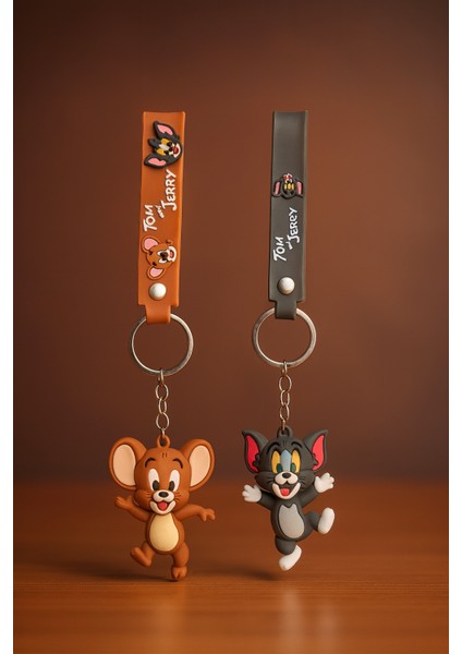 Tom & Jerry 3D Figür Anahtarlık – Sevimli Silikon Askılı Anahtarlık (Tom & Jerry Model)