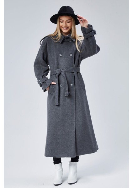 Kuşaklı Oversize Kaşe Kaban