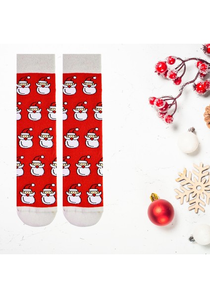 Çoklu Noel Baba Santa Desenli Renkli Unisex Yılbaşı Soket Çorabı