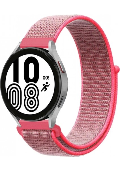 Samsung Galaxy Watch 4 Hasırlı Cırtcırtlı Kordon - Pembe