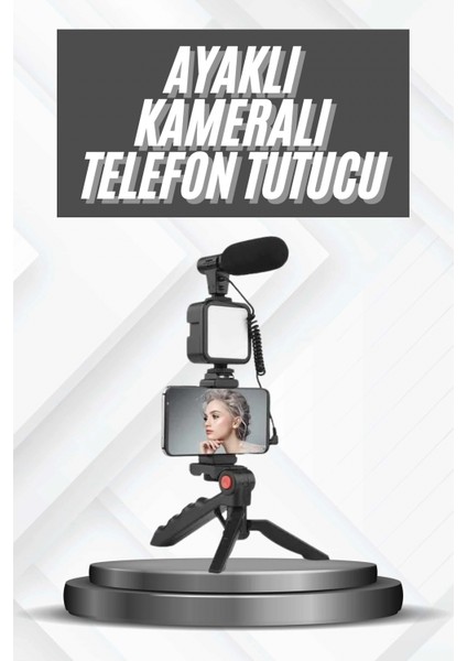 Telefon Tutucu Mikrofonlu Işıklı Youtuber Video Kayıt