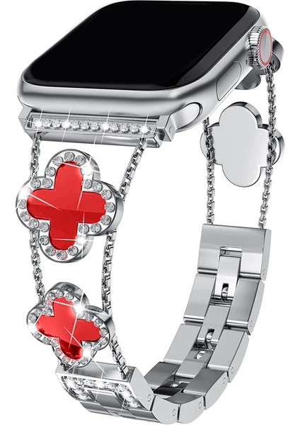 Apple Watch 11 10 9 8 7 6 Ultra Se Uyumlu 42 44 45 46 49MM Lüks Taşlı Çiçekli Metal Kordon – Şık Zarif Kadın Saat Kayışı