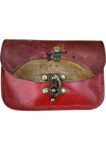 El Yapımı Hakiki Deri Küçük Prens Mini Kadın Çapraz Çanta - El Boyaması Sanatsal Vintage Omuz Çantası - Küçük Messenger Model