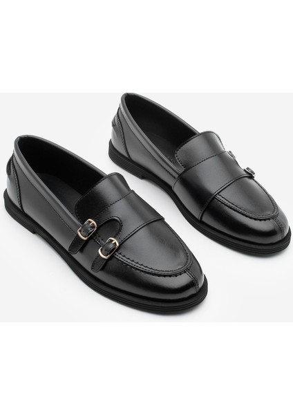 Kadın Loafer Makosen Çift Bantlı Tokalı Günlük Ayakkabı Ovora Siyah indirimleri